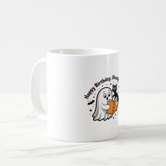 Mug Joyeux anniversaire Ghost Cat PNG - Éffrayant Cute (Devant gauche)