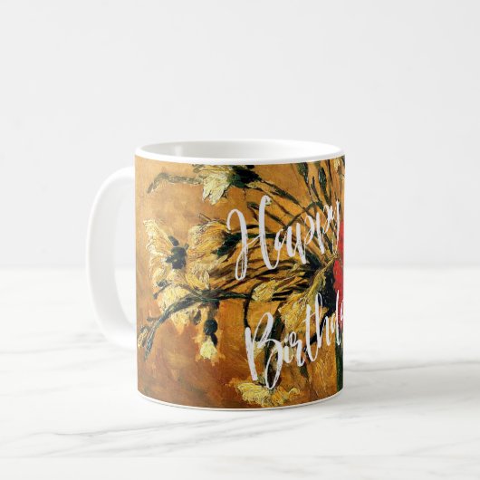 Mug Joyeux anniversaire, Jug aux oeillets rouges et bl (Devant gauche)