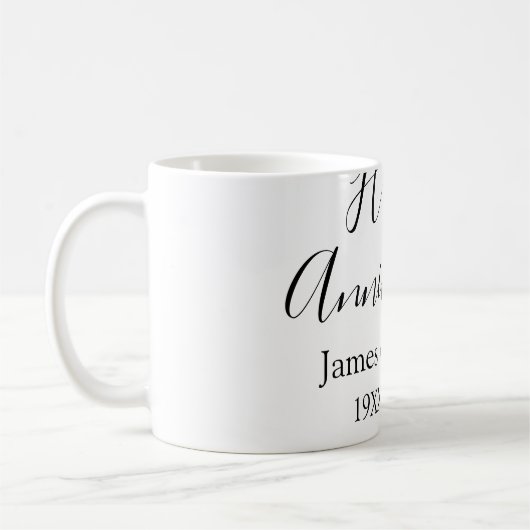 Mug Joyeux anniversaire mariage nom date année simple (Gauche)