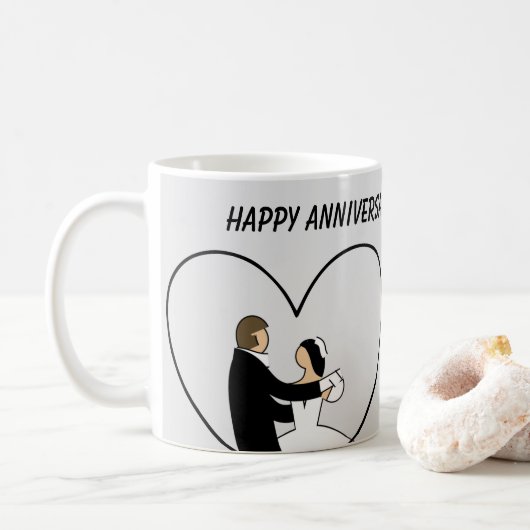 Mug JOYEUX ANNIVERSAIRE mignon Mariage Couple (Avec donut)