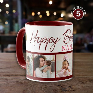 Mug Joyeux Anniversaire Nana 5 Collage Photo Marron
