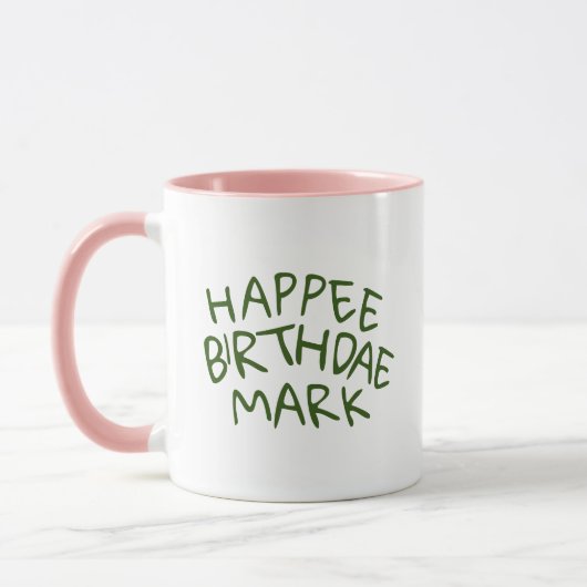 Mug Joyeux Anniversaire Nom avec Texte Vert (Gauche)