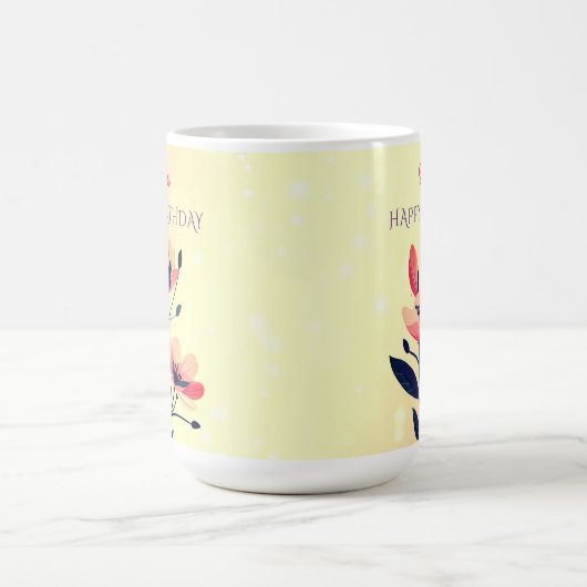 Mug Joyeux Anniversaire, Nom, Fleurs sur Or Gradient (Centre)