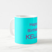 Mug Joyeux Anniversaire Nom rose turquoise (Devant gauche)
