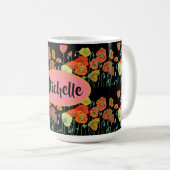 Mug Joyeux anniversaire Pavot floral Orange dames Nom  (Devant droit)