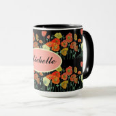 Mug Joyeux anniversaire Pavot floral Orange dames Nom  (Devant droit)