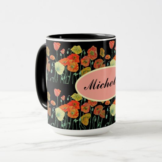 Mug Joyeux anniversaire Pavot floral Orange dames Nom  (Devant gauche)
