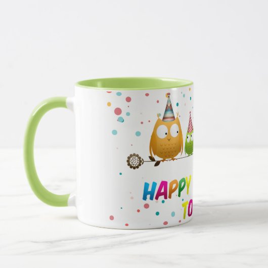 Mug Joyeux Anniversaire pour vous, Chouettes, (Gauche)