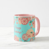Mug Joyeux Anniversaire Printemps Fleurs de Pêche Moti (Devant droit)