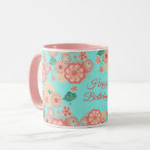Mug Joyeux Anniversaire Printemps Fleurs de Pêche Moti (Devant gauche)