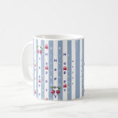Mug Joyeux Anniversaire Rayure Bleue & Blanche (Devant gauche)
