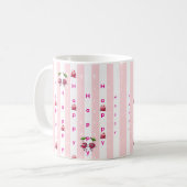 Mug Joyeux Anniversaire Rayure Rose et Blanche (Devant gauche)