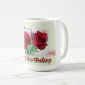 Mug Joyeux Anniversaire Roses Rouges Design Floral (Devant droit)
