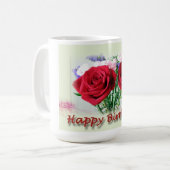 Mug Joyeux Anniversaire Roses Rouges Design Floral (Devant gauche)