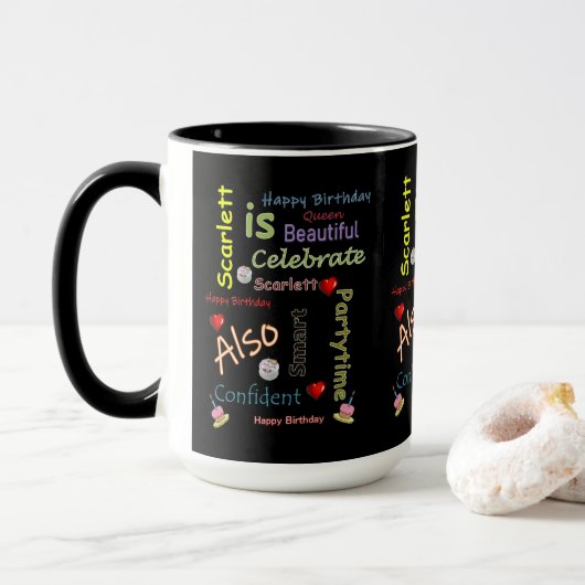 Mug Joyeux Anniversaire Scarlett (Avec donut)