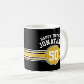 Mug Joyeux Anniversaire Sports Stripes avec Age Gold B (Devant droit)