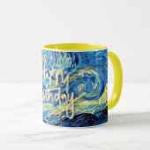 Mug Joyeux anniversaire, Starry Night art, (Devant droit)