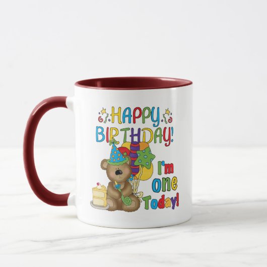 Mug Joyeux anniversaire Teddy Bear 1er T-shirts et cad (Gauche)