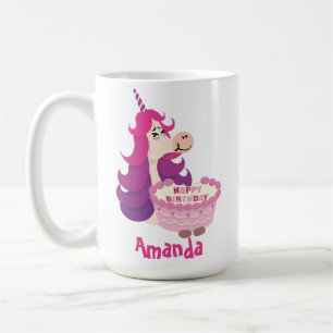 Mug Joyeux Anniversaire Unicorne rose violet minimalis