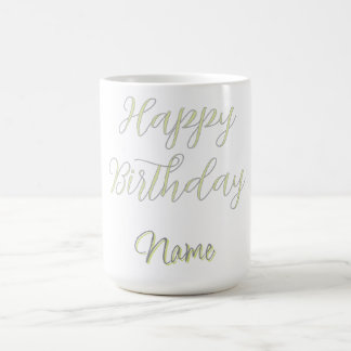 Mug Joyeux anniversaire vert pastel gris nom date mode