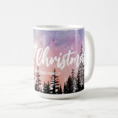 Mug Joyeux arbre de Noël Forêt de script de nuit (Devant droit)