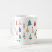 Mug Joyeux arbres de Noël Joyeux Noël Vacances Émeraud (Devant gauche)