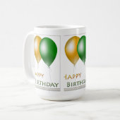 Mug Joyeux Ballons d'anniversaire Vert et Or (Devant gauche)