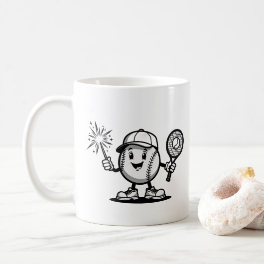Mug Joyeux baseball avec Sparkler et Racket (Avec donut)