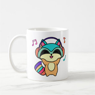 Mug Joyeux bébé raccoon souriant avec casque.