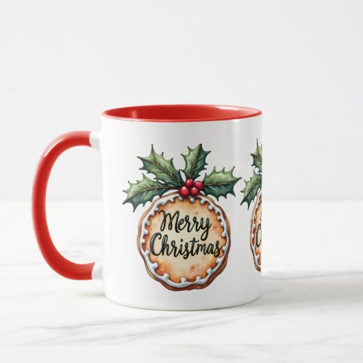 Mug Joyeux biscuit de Noël avec baies Holly (Gauche)