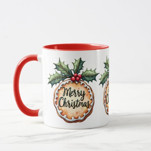 Mug Joyeux biscuit de Noël avec baies Holly (Gauche)