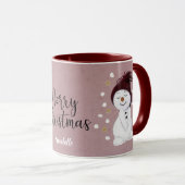 Mug Joyeux bonhomme de neige rose Noël (Devant droit)