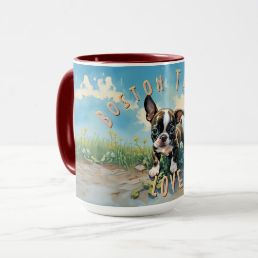 Mug Joyeux Boston Terrier Love Coffee (Devant gauche)