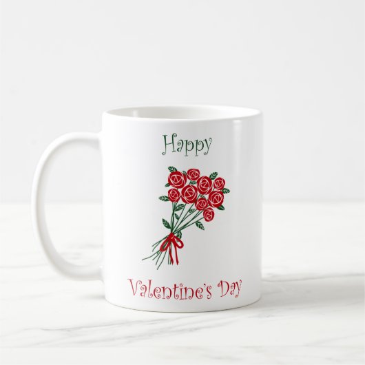 Mug Joyeux Bouquet De Fleurs Rouges Du Jour Des Valent (Gauche)