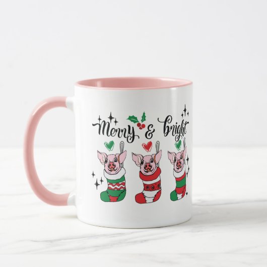 Mug Joyeux Bright ajouter monogramme porc Noël (Gauche)