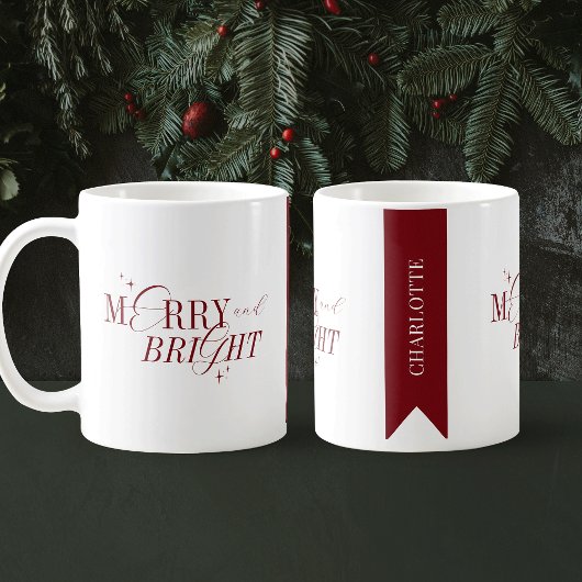 Mug Joyeux & Bright Red & White Nom personnalisé Noël