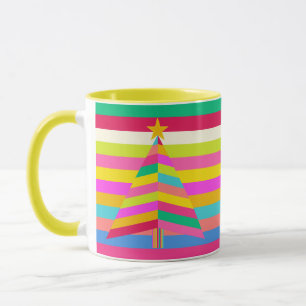 Mug joyeux Bright Stripes Coloré Arbre de Noël