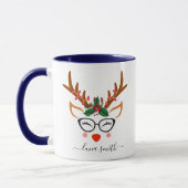 Mug Joyeux cadeau de Noël Cute Reindeer Visages Navy B (Gauche)