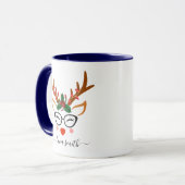Mug Joyeux cadeau de Noël Cute Reindeer Visages Navy B (Devant gauche)