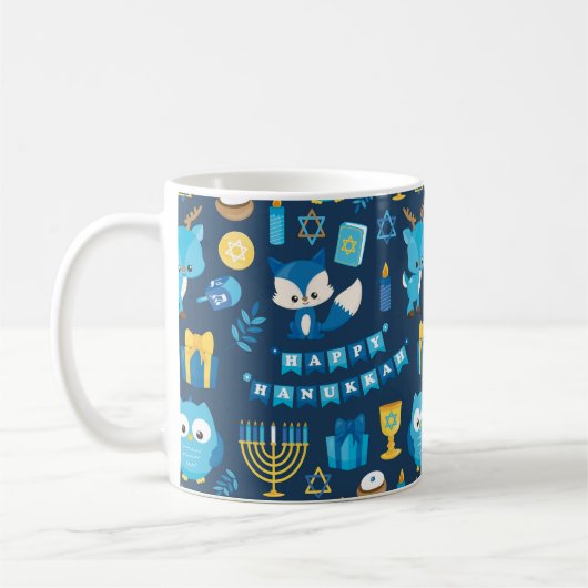 Mug Joyeux cadeau Hanoukka Menorah Sufganiyot Cute Owl (Gauche)