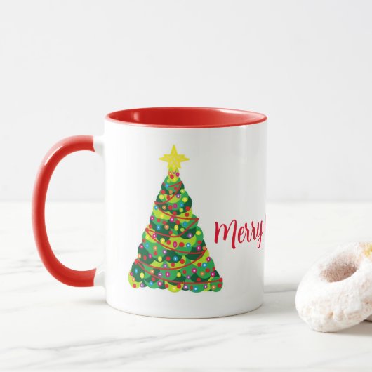 Mug Joyeux café de Noël avec des arbres de Noël (Avec donut)