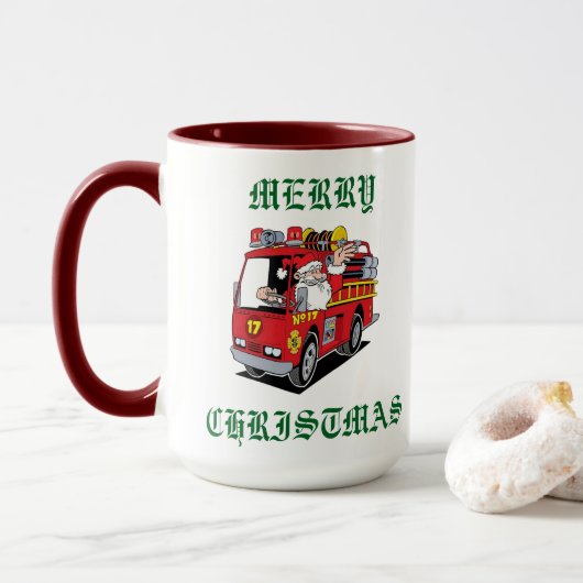 Mug Joyeux Camion d'incendie de Noël (Avec donut)
