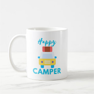 Mug Joyeux Camper avec voiture jaune/blanc avec bagage