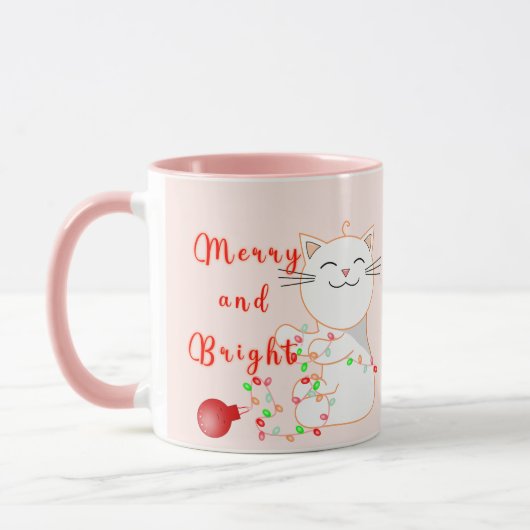 Mug Joyeux Chat Jouer Avec Lumière LED | Noël mignon (Gauche)