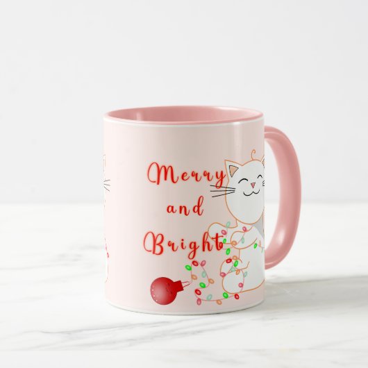Mug Joyeux Chat Jouer Avec Lumière LED | Noël mignon (Devant droit)