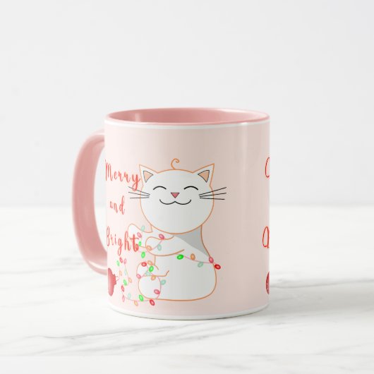 Mug Joyeux Chat Jouer Avec Lumière LED | Noël mignon (Devant gauche)