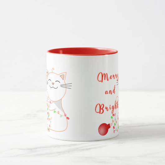 Mug Joyeux Chat Jouer Avec Lumière LED | Noël mignon (Centre)