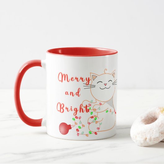Mug Joyeux Chat Jouer Avec Lumière LED | Noël mignon (Avec donut)