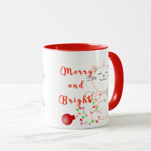 Mug Joyeux Chat Jouer Avec Lumière LED | Noël mignon (Devant droit)