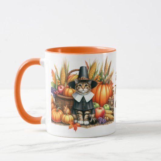 Mug Joyeux chat pèlerin de Thanksgiving (Gauche)